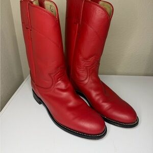 Justin Red Leather Western Cowboy Boots Womens 8B USA Made L3055 Vintage